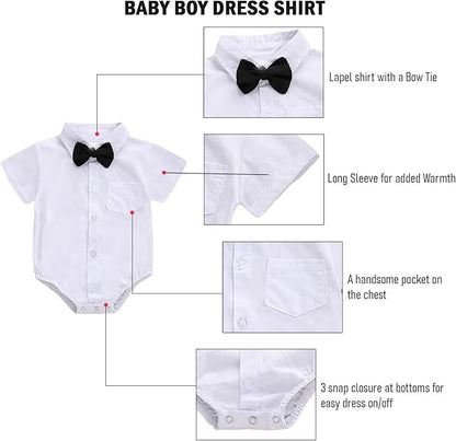 SOBOWO Baby Boys Dress Shirt Onsie Infant Short Sleeve Button Down One-Piece Romper Formal Wedding Gentleman Outfits 0-24M