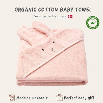 Baby Hooded Towel – Organic Cotton Baby Bath Towels – Baby Towels, Baby Bath Towels for Baby Boy, Baby Girl, 32" x 32" Super-Soft and Absorbent Baby Towels for Newborn (Rabbit - Blush)