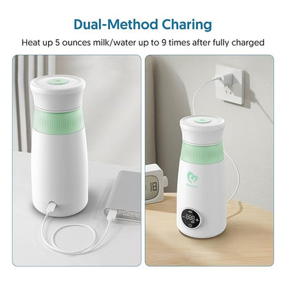 Portable Milk Warmer & Mixer, Cordless Travel Bottle Warmer for Breastmilk, Formula or Water, 10 oz Big Capacity, Big Battery Capacity for Journey, Calienta Biberones Portátil