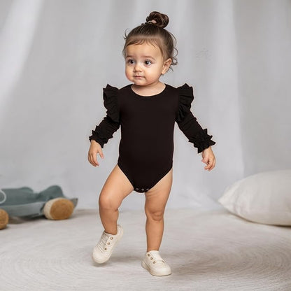 Baby Girl Solid Color Romper Infant Ruffle Sleeve Bodysuit One Piece Outfit Toddler Jumpsuit clothes