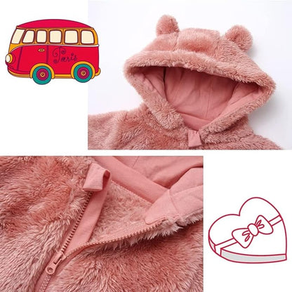 CAHL&FAUO Newborn Snowsuit Baby Cartoon Bear Onesie Warm Fleece Hooded Romper Jumpsuit