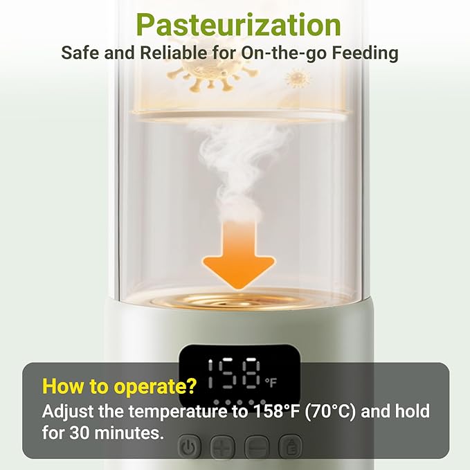 Portable Milk Warmer, 17oz Large Capacity Bottle Warmer for Baby, Fast Heating for Breast Milk & Formula & Water, Long Battery Life Portable Bottle Warmer for Travel with Pasteurization