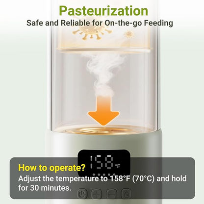 Portable Milk Warmer, 17oz Large Capacity Bottle Warmer for Baby, Fast Heating for Breast Milk & Formula & Water, Long Battery Life Portable Bottle Warmer for Travel with Pasteurization