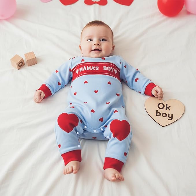 Baby Boy Valentines Outfit Newborn Long Sleeve Onesie Letter Print One Piece Jumpsuit Romper Cute Spring Clothes