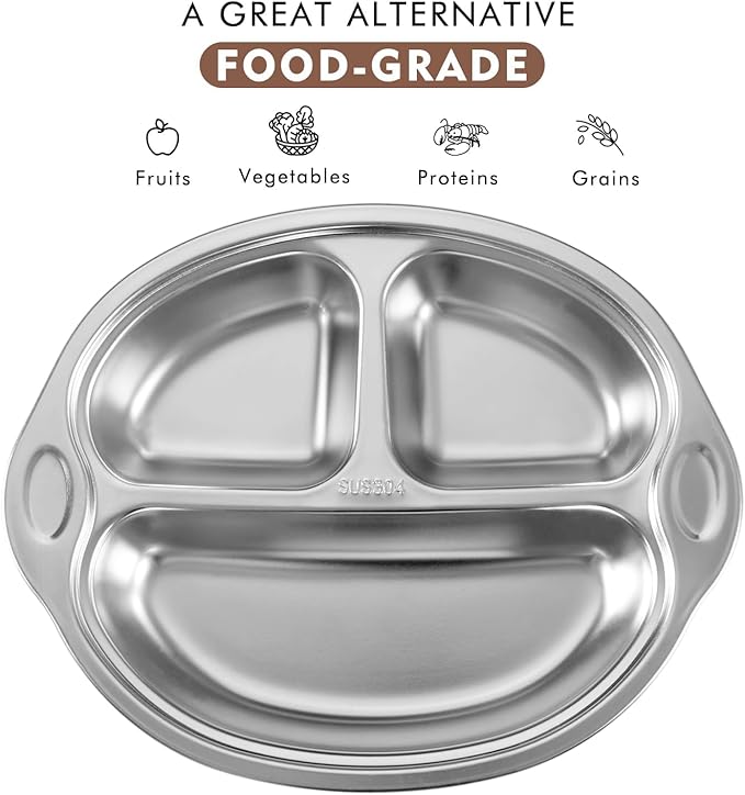 Stainless Steel Baby Suction Plates: Divided Plates for Babies and Toddlers, Made of 100% Food-Grade Materials Ideal for Baby-Led Weaning BPA-Free Toddler Feeding Dishwasher Safe Gray