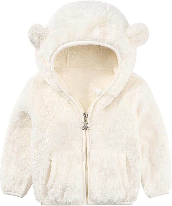 Baby Toddler Boys Girls Fleece Jacket with Hood Zip Up Cute Bear Coats for Infant Boys Girls Fuzzy Jacket with Ear 1-5T