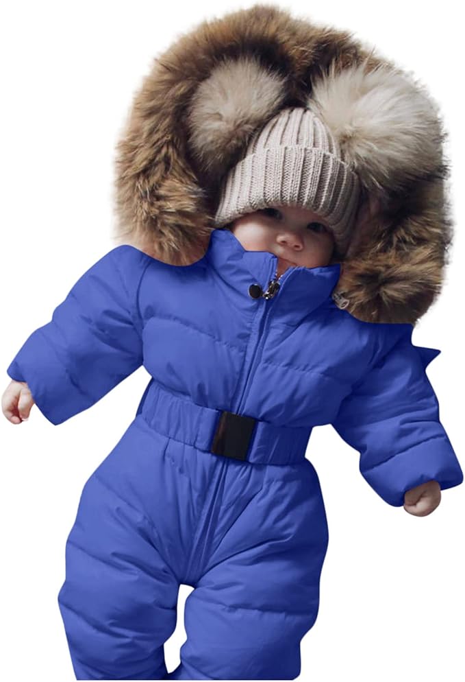 Baby Boys Girls One-Piece Snowsuit Winter Padded Coat Hooded Ski Suit Full Zip Insulated Jacket Jumpsuit Ski Clothes
