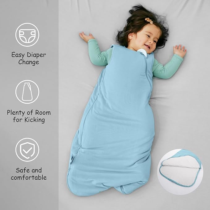 Supersoft Rayon Made from Bamboo Sleep Sack 6-12 Months 1.0 Tog Toddler Sleep Sack Baby Wearable Blanket with 2-Way Zipper Unisex Sleeping Bag for Babies All-year-around (2 Pack) Green & Blue