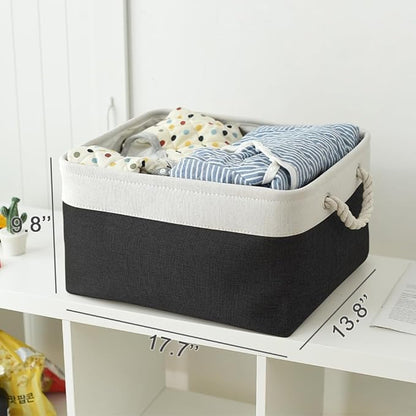 TheWarmHome Organization and Storage Basket for Organizing - Jumbo 3 Pack 17.7x13.8x9.7 inch Fabric Storage Cubes for Closet Gifts Organizer Empty Book (White & Black)