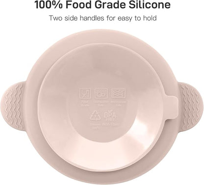 3 Pack Baby Bowls with Suction and 3 Pack Baby Spoons, BPA Free, Silicone Baby Feeding Set for Babies Toddler Kids, Microwave and Dishwasher Safe