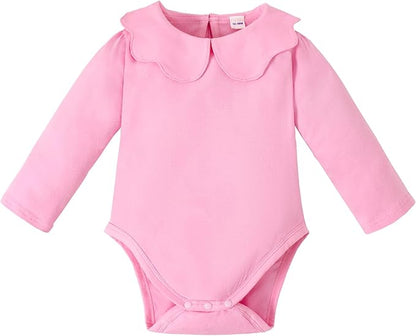 0-24M Infant Girls Ruffle Collar Bodysuit Baby Girl Casual Romper Toddler Solid Color Jumpsuit Winter Clothes
