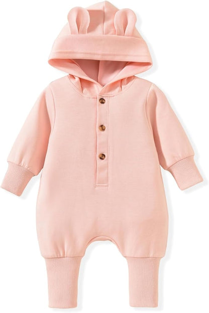 Unisex Baby Hooded Jumpsuit Infant Boy Girl Long Sleeves Romper Fall Winter Spring Outfits Preemie-18 Months