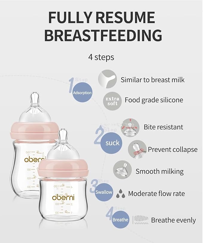 Glass Baby Bottles,Anti Colic Breastfeeding Bottle with Natural Response Nipple Size S,Wide Neck Slow Flow Baby Bottle for Baby,Newborn,Preemie 0-3 0-6 Month,BPA Free (Pink, 1 Pack, 5 Ounce)