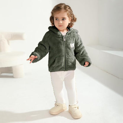 Baby Boys Girls Fleece Jackets Zip Up Hoodies Cute Bear Coats Fall Winter Fuzzy Jacket Newborn Boys Girls Outwear