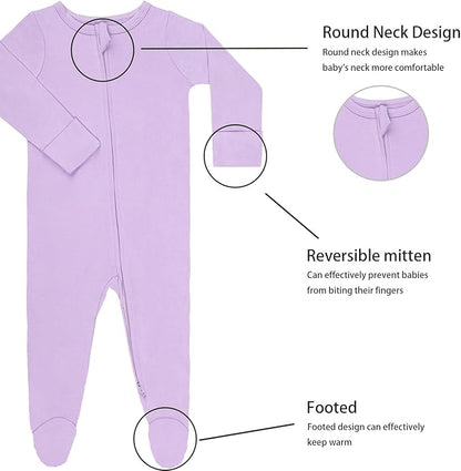 GUISBY Footed Long Sleeve Baby Pajamas with Zipper Cotton Infant Sleepwear