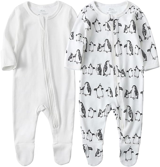 O2 BABY Baby Boys Girls Organic Cotton Zip-Front Sleeper Pajamas, Footed Sleep 'n Play
