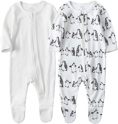 O2 BABY Baby Boys Girls Organic Cotton Zip-Front Sleeper Pajamas, Footed Sleep 'n Play
