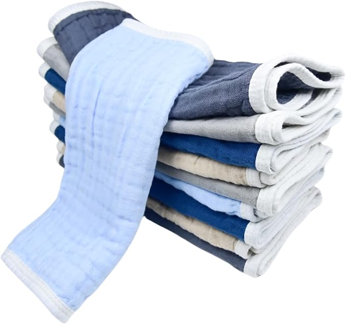 Synrroe Burp Cloths Large, Muslin Burp Cloths for Baby Girls and Boys, Pack of 10 Extra Absorbent and Soft Muslin, 6 Layers 20 by 10 Inches 100% Cotton (Mix 10 Pack)