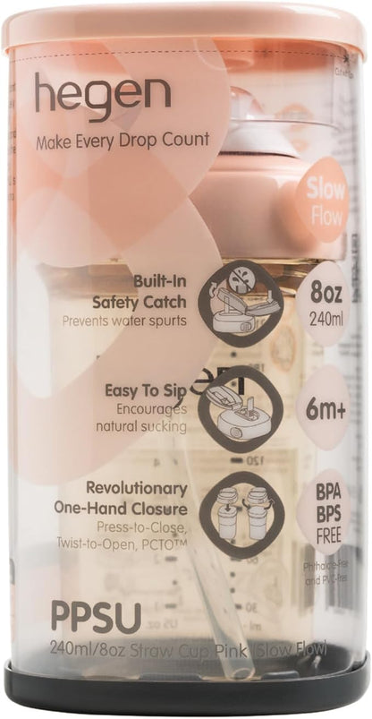 hegen PCTO™ 240ml/8oz Straw Cup PPSU Pink (Slow Flow) - 6 months and above