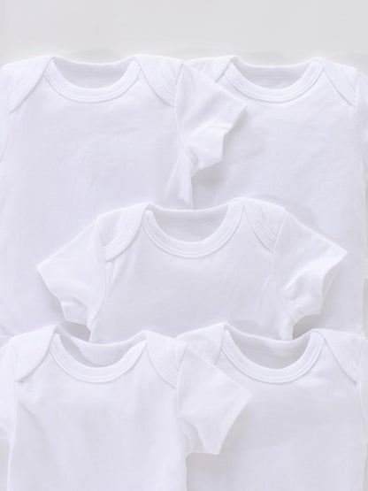 JYHOPE 5-Pack Newborn Infant Short Sleeve Pure Color Romper Bodysuit For Baby Girls And Boys Toddler Summer Clothes