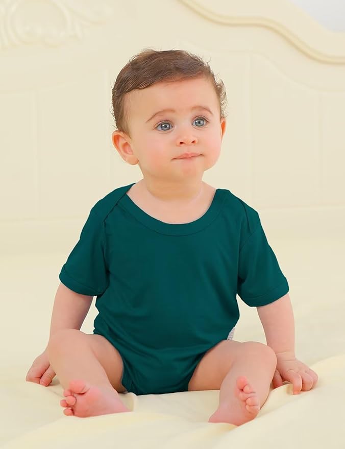 Bamboo Rayon Baby Bodysuit,Short Sleeve Bodysuits Solid Color Outfits for Infant Boys Girls Soft Clothes