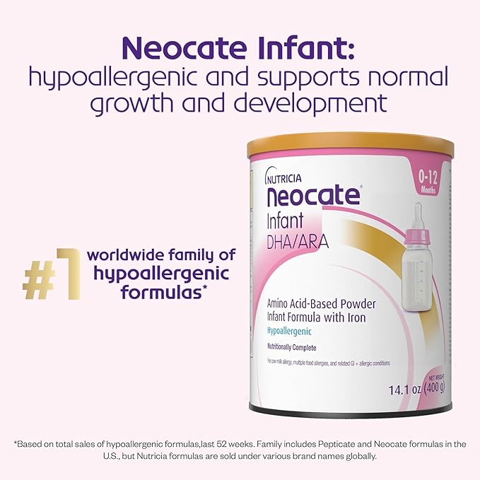 Nutricia Neocate Infant - Hypoallergenic, Amino Acid-Based Baby Formula - Well-Tolerated & Supports Normal Growth - Infant Formula with DHA, ARA & Iron - 14.1 oz can (Pack of 1)