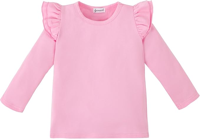 LYSMuch Toddler Baby Girls Long Sleeve Ruffle T Shirt Kids Casual Plain Solid Top Blouse T-Shirt Undershirt
