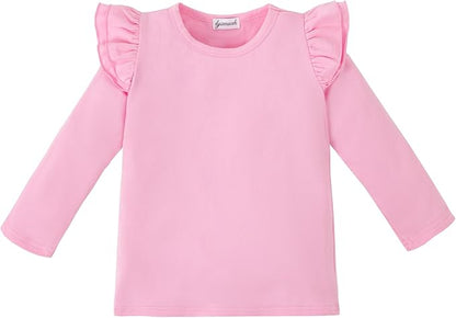 LYSMuch Toddler Baby Girls Long Sleeve Ruffle T Shirt Kids Casual Plain Solid Top Blouse T-Shirt Undershirt