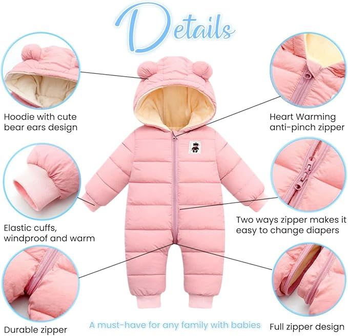 Ohrwurm Baby Snowsuit Winter Coat Fleece Lining Warm Hoodie Romper Puffer Jacket