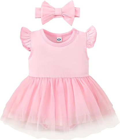Magic Park 0-18M Infant Bodysuit Tutu Dress Baby Girl Romper Dress Toddler Solid Color Tulle Skirt Baptism Holidays Outfits