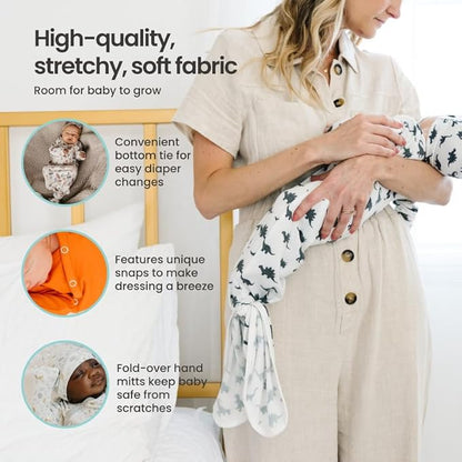 Copper Pearl Baby Gown - Knotted Newborn Sleepers for Baby Boy and Girl, Soft Stretchy Long Sleeve Infant Gowns with Bottom Tie and Hand Mittens, Perfect Hospital Coming Home Outfit (Dream)