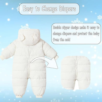 Infant Toddler Snowsuit Cute Baby Bear Suit Newborn Winter Coat Warm Hooded Jumpsuit for Boys Girls