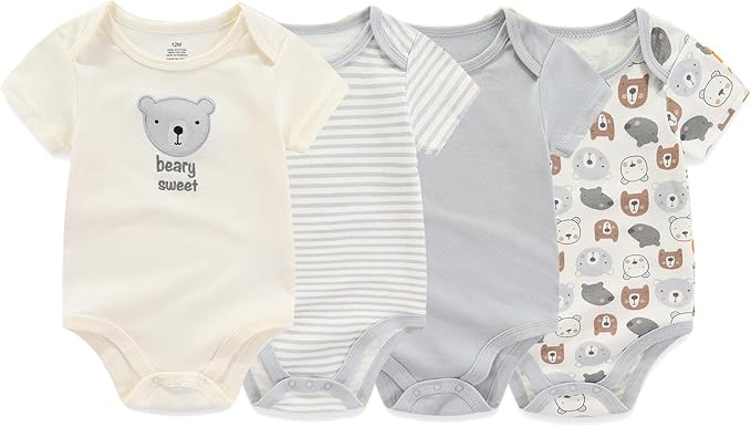 Unisex Baby Cotton Bodysuits 4-pack Short Sleeve Newborn Clothes