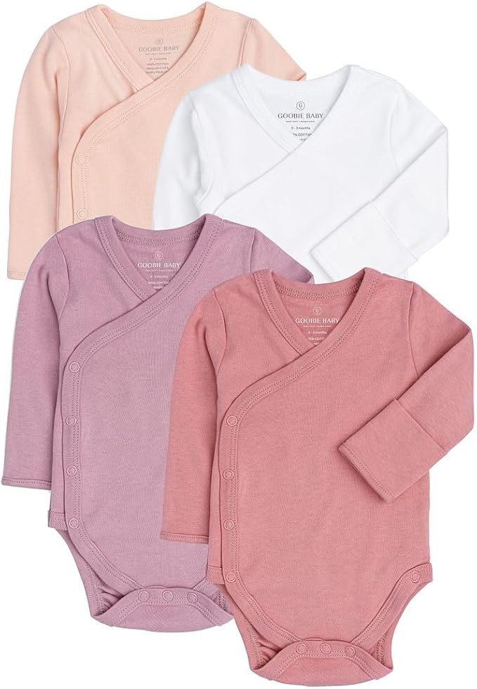 Baby Side Snap Bodysuit Set, 100% Cotton Boy Girl Unisex Kimono Onesie, 4 Pack
