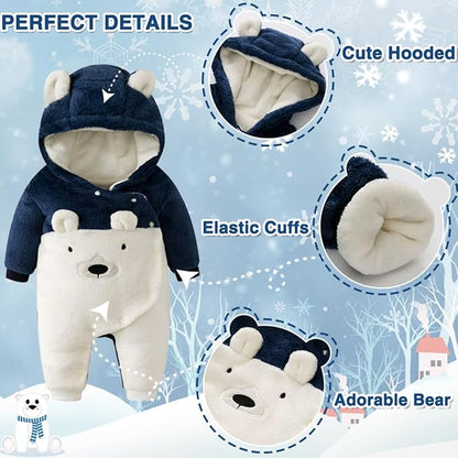 Fairy Baby Newborn Baby Snowsuit Bear Suit Romper Winter Warm Coat Infant Fleece Footie Jumpsuit for Girls Boys 0-18M