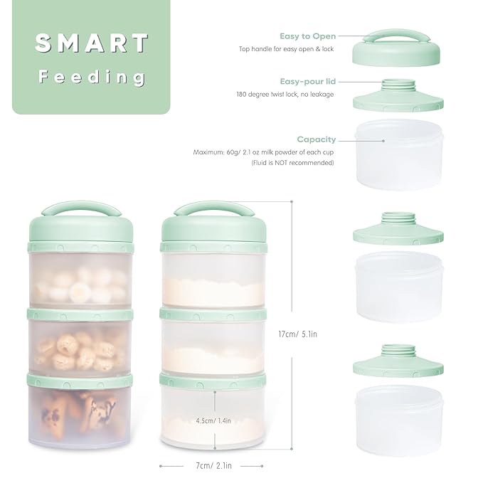 Termichy Stackable Formula Dispenser Portable Milk Powder Container, 2 Pack, Light Green