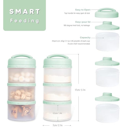 Termichy Stackable Formula Dispenser Portable Milk Powder Container, 2 Pack, Light Green