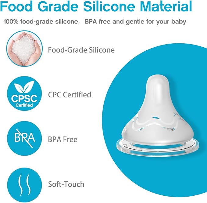 4pcs Soft Silicone Baby Nipple for Spectra Bottles, Fast Flow Nipple, 100% Silicone Material, BPA Free, Soft Touch, Easy Clean, Large, 6m+