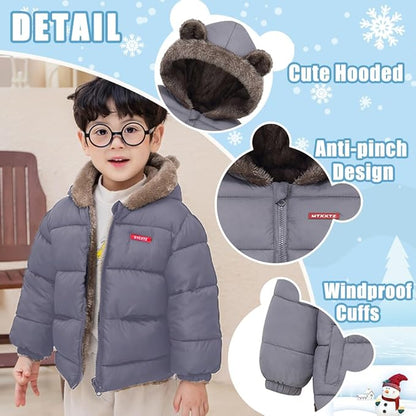 Infant Baby Winter Coat Bear Hooded Jacket Warm Fleece Snowsuit Windproof Outerwear for Toddler Boy Girl 9M-4T