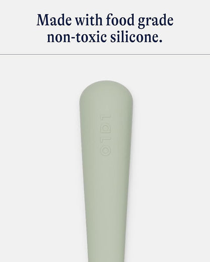 Lalo Utensils - Toddler Fork and Spoon Set - Stainless Steel and Silicone Ergonomic Toddler Utensils - Children Safe Flatware Set - 2 Pieces - Sage