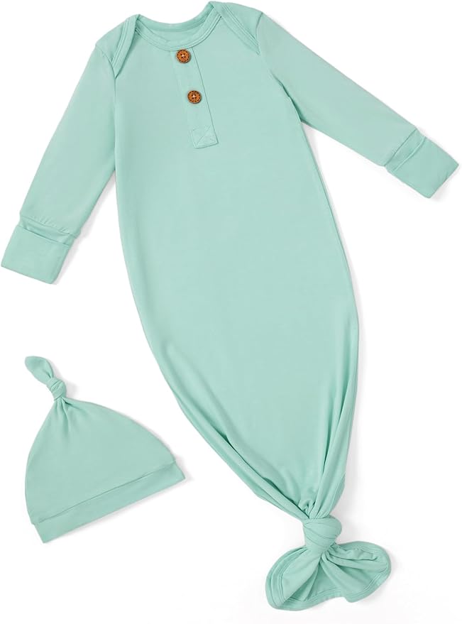 PATPAT Baby Sleeper Gown with Bamboo Viscose for Newborn Girls Boys, Knotted Nightgown with Mittens for Infant Home Coming
