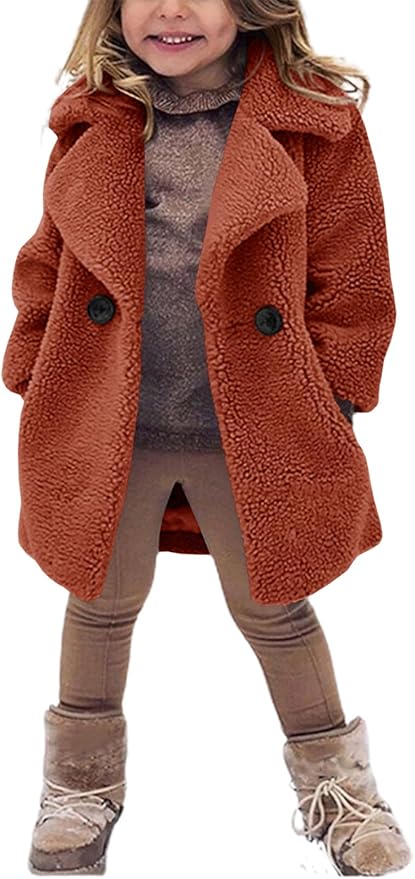 rrhss Baby Girls Faux Fur Teddy Long Coat Toddler Kids Winter Fleece Jacket Warm Outwear Clothes
