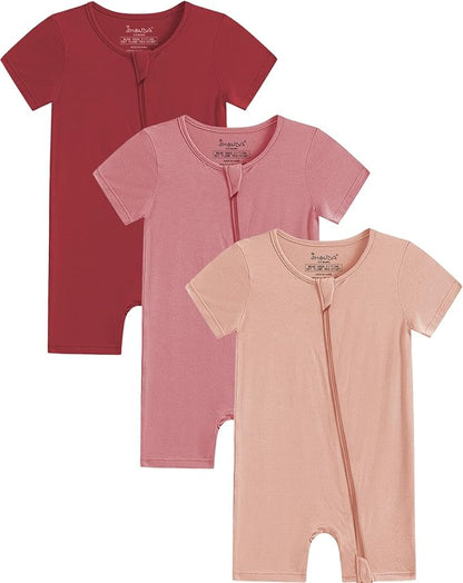 Jimonda Boys Baby Girls Short Sleeve Romper Unisex Baby Footless Pajamas With Viscose 2-Way Zipper Front 3Pcs0-24Months