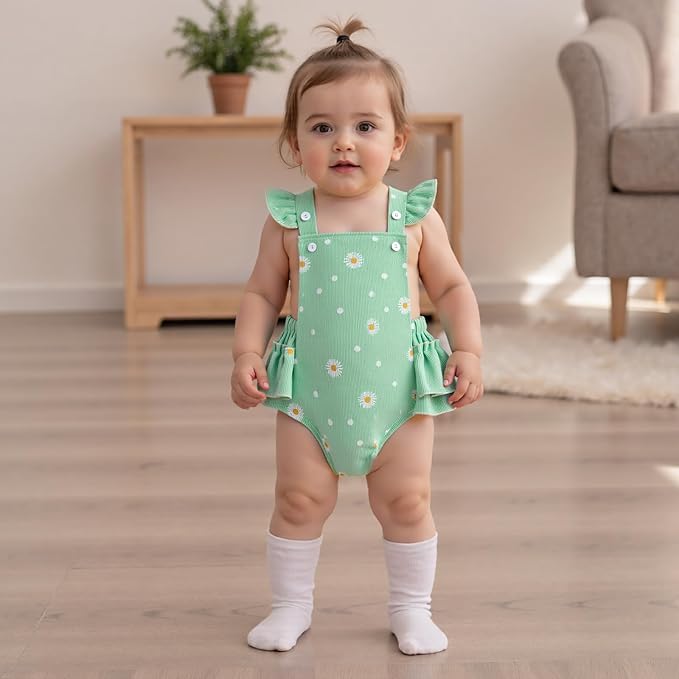Thorn Tree Baby Girl Summer Clothes Newborn Outfit Ruffle Romper Infant Baby Dress Bow Headband Solid Cute Outfits Girls