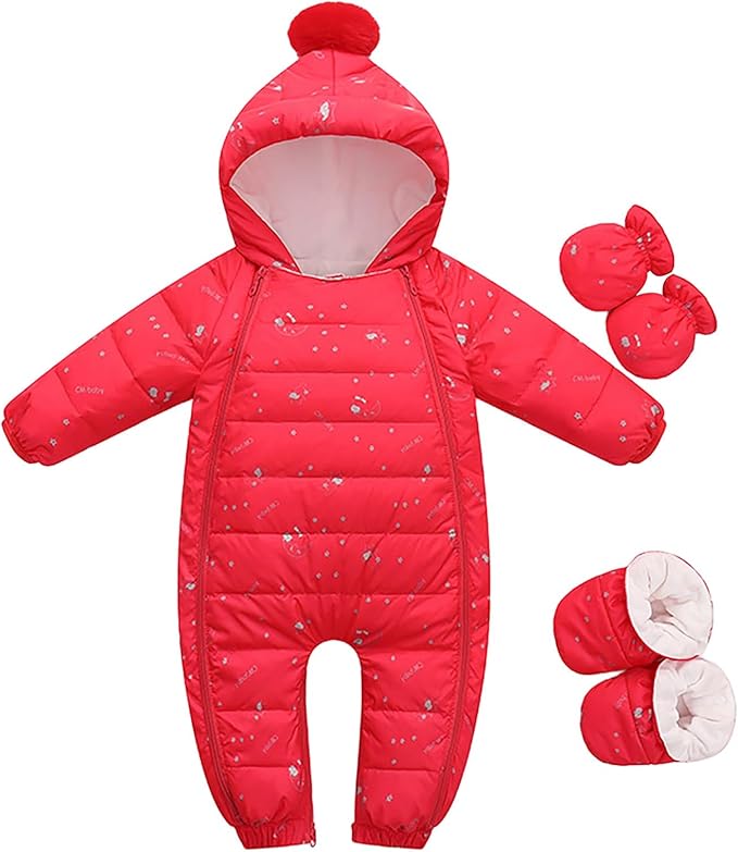 Baby Snowsuit Double Zipper Down Jacket Infant Hooded Romper Jumpsuit Newborn Boys Girls Winter Bodysuit Warm Outerwear
