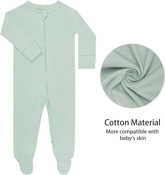 GUISBY Footed Long Sleeve Baby Pajamas with Zipper Cotton Infant Sleepwear