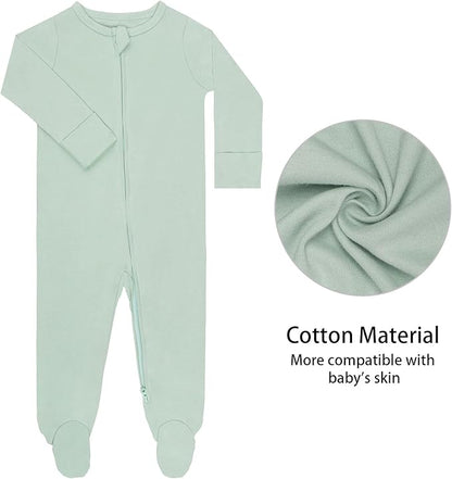 GUISBY Footed Long Sleeve Baby Pajamas with Zipper Cotton Infant Sleepwear