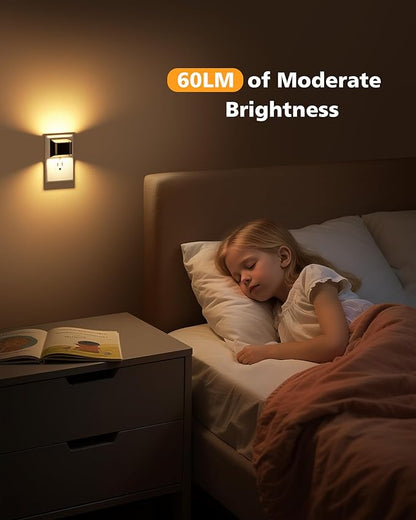 VOLISUN Night Lights Plug into Wall, 4 Pack Up and Down LED Night Light with Dusk to Dawn Light Sensor, 3000K Warm White Nightlight for Hallway, Bedroom, Bathroom, Kitchen Black