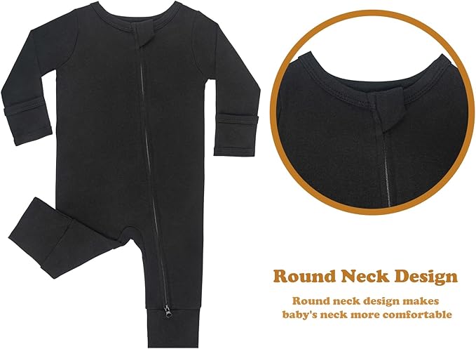 GUISBY Long Sleeve Cotton Pajamas Footless Baby Bodysuits with Zipper and Mittens 3-Pack for Boys Girls