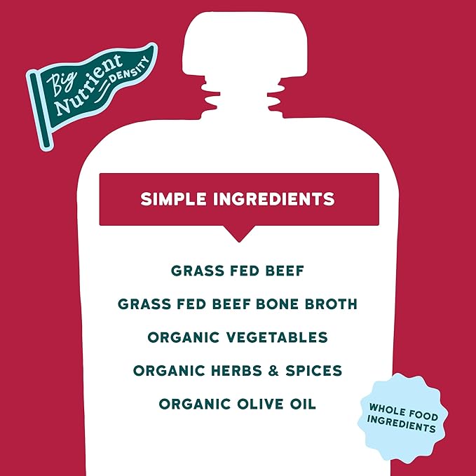 Serenity Kids 7+ Months Beef Pot Roast Bone Broth Puree Baby Food Pouches - No Added Sugar Beef Bone Broth Puree - Protein-Packed Toddler Meal - BPA-Free Toddler Food Pouch - 3.5 Oz, Pack of 12